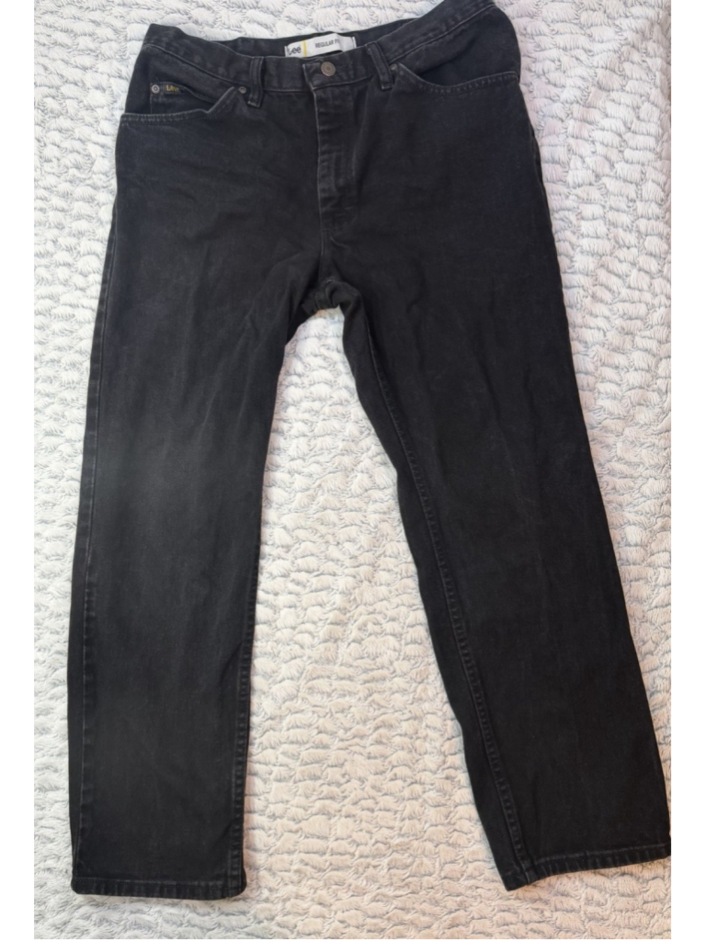Lee Men's Black Dark Wash Regular Fit Straight Denim Jeans 5-Pocket Button Zip